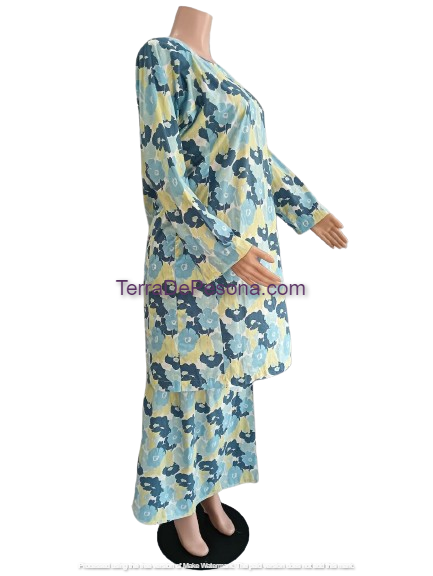 Baju Kurung Pesak Tradisional Johor Pastel Blue Yellow-KJ0052
