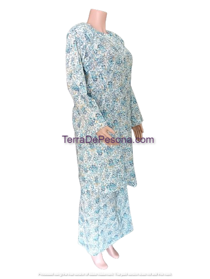 Baju Kurung Pesak Tradisional Johor Light Blue Bouquet-KJ0070