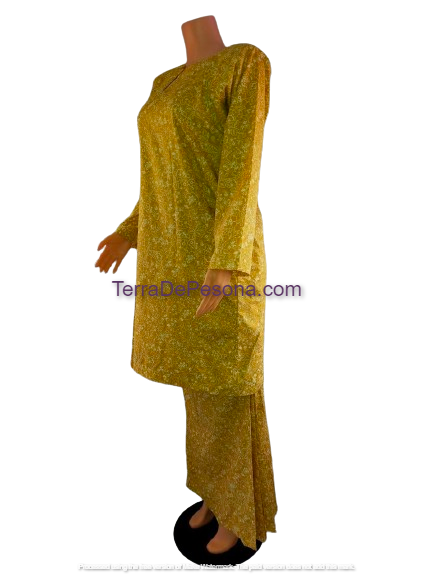 Baju Kurung Pesak Tradisional Johor Kuning Mustard