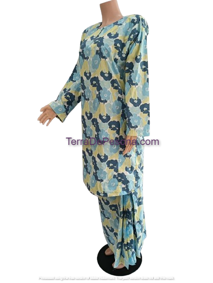 Baju Kurung Pesak Tradisional Johor Pastel Blue Yellow
