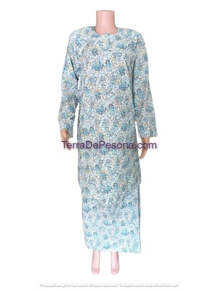 Baju Kurung Pesak Tradisional Johor Light Blue Bouquet-KJ0070