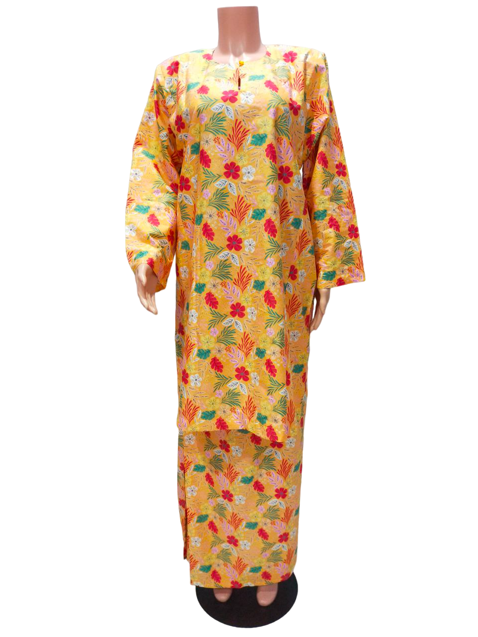 Baju Kurung Pesak Traditional Johor Kuning Oren Merah