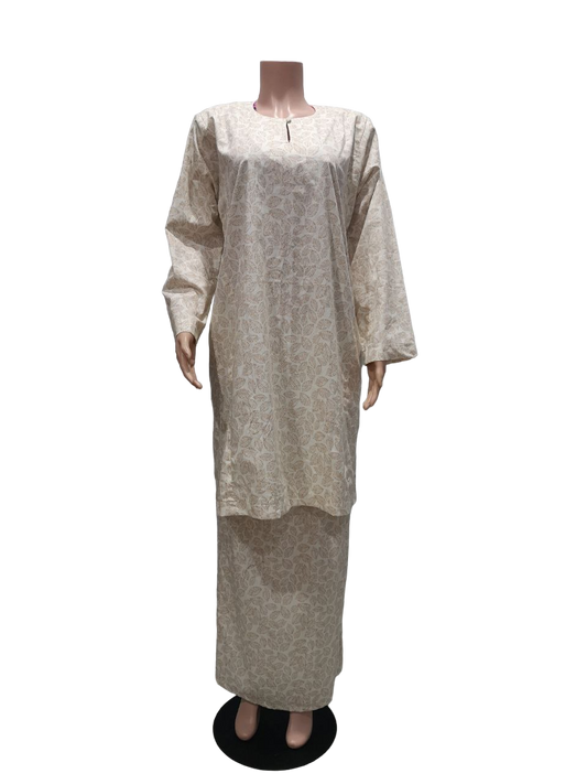 Baju Kurung Pesak Traditional Johor Kuning Beige