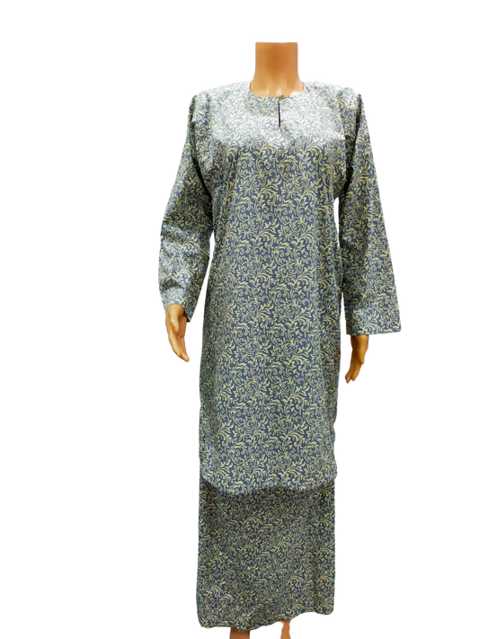 Baju Kurung Pesak Traditional Johor Kuning Kelabu Grey
