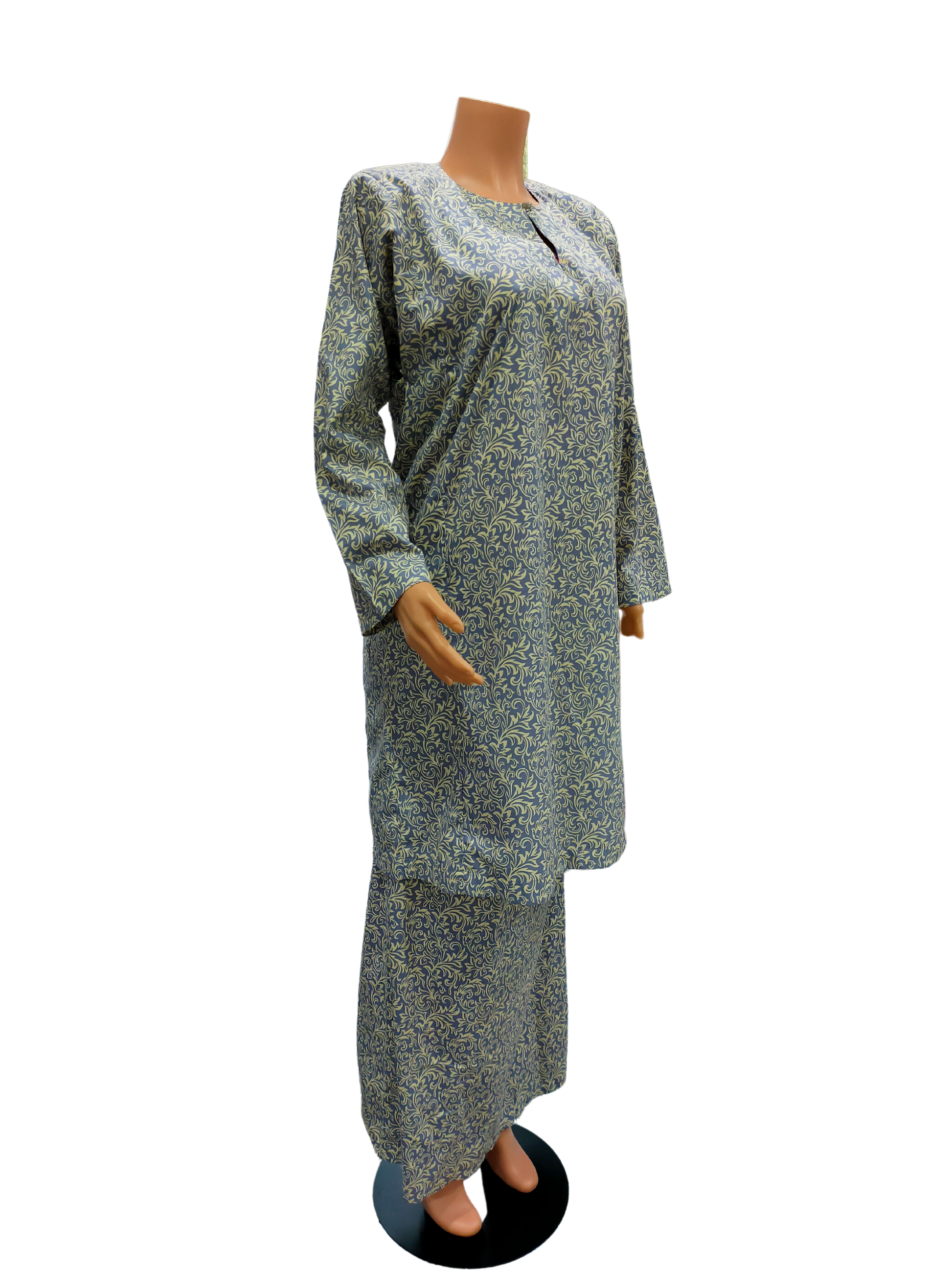Baju Kurung Pesak Traditional Johor Kuning Kelabu Grey